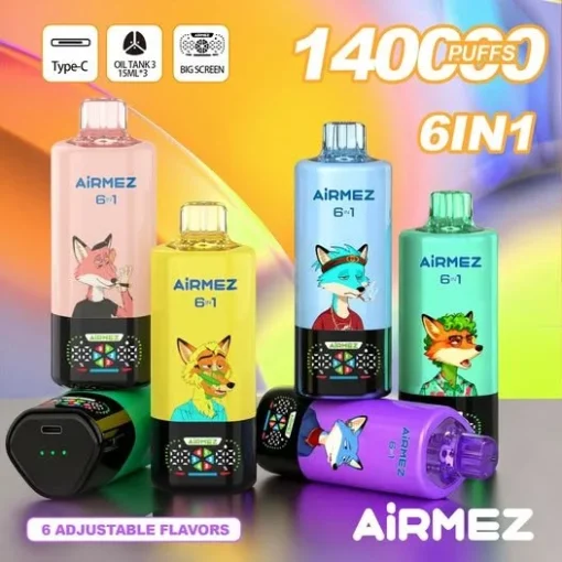 Airmez FOX 140K 6w1 – jednorazowy vape 140 tys. zaciągnięć, 6 smaków