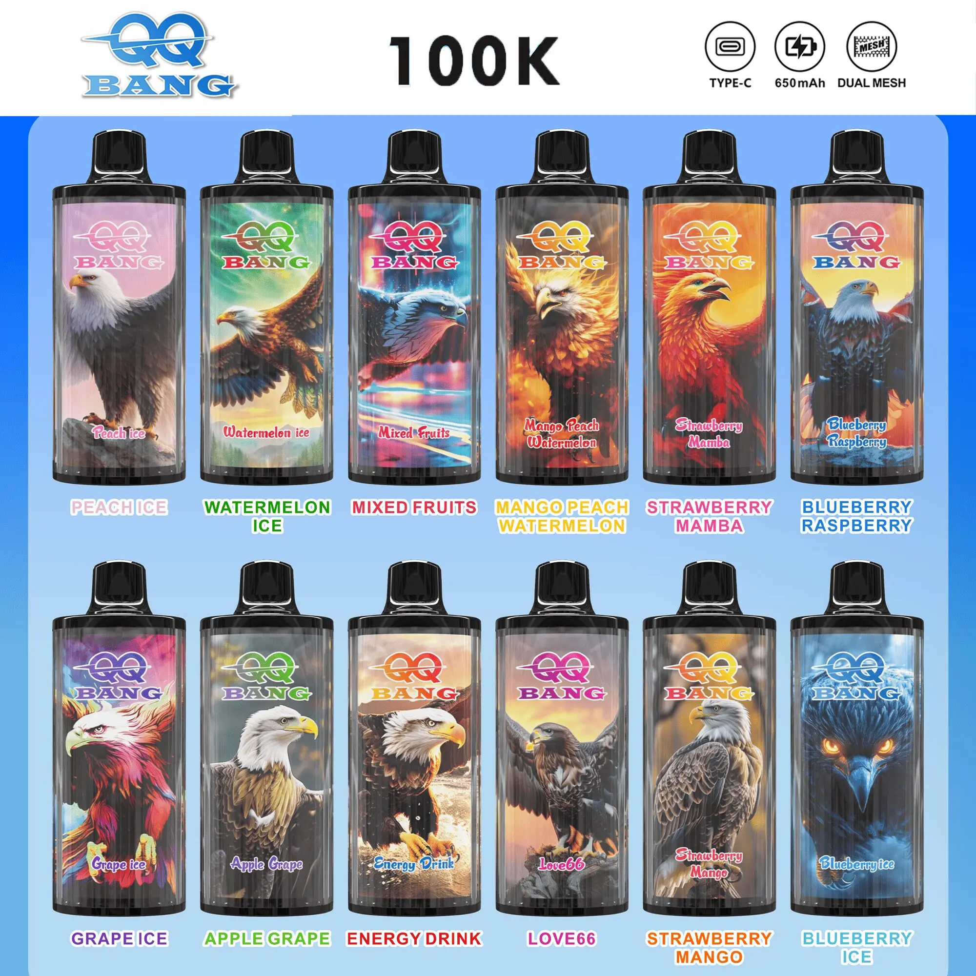 QQ Bang 100K jednorazowe e-papierosy 12 smaków VapoPL